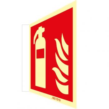 Feuerlöscher Fahnenschild ISO 7010 nachleuchtend 150 x 150 mm